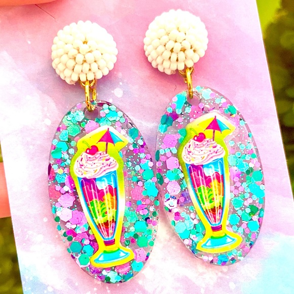 Lisa Frank Ice Cream Sundae Acrylic Earrings - Picture 1 of 4